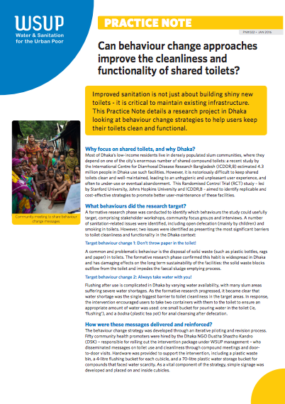 Can behaviour change approaches improve the cleanliness and functionality ofshared toilets