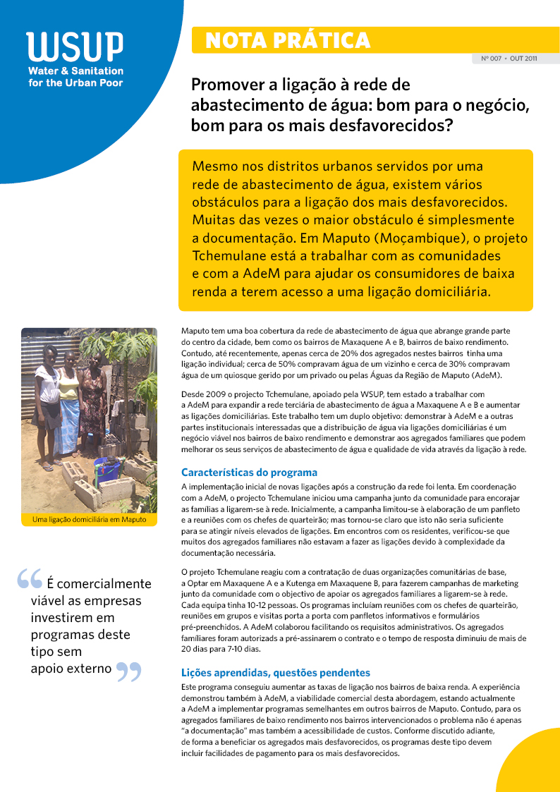 Promover a ligação à rede de abastecimento de água: bom para o negócio, bom para os mais desfavorecidos?