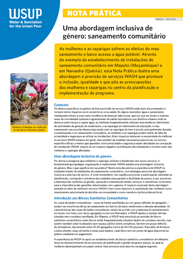 Uma abordagem inclusiva de género: saneamento comunitário