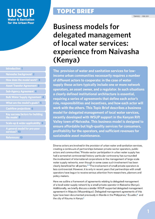 Business models for delegated management of local water services: experience from Naivasha (Kenya)