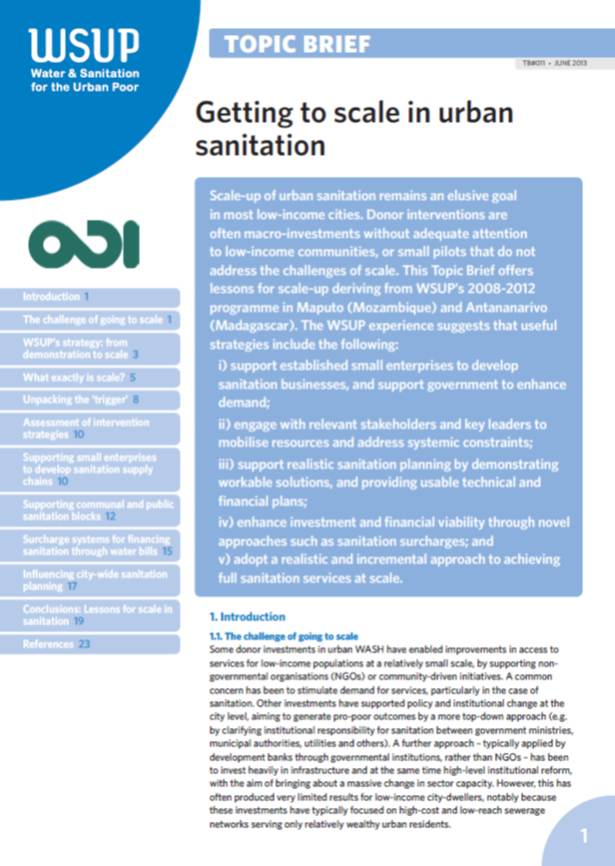 TB011 Getting to Scale in Urban Sanitation
