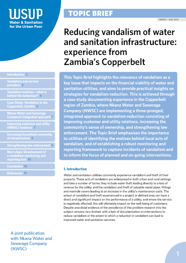Reducing vandalism of water and sanitation infrastructure: experience from Zambia’s Copperbelt