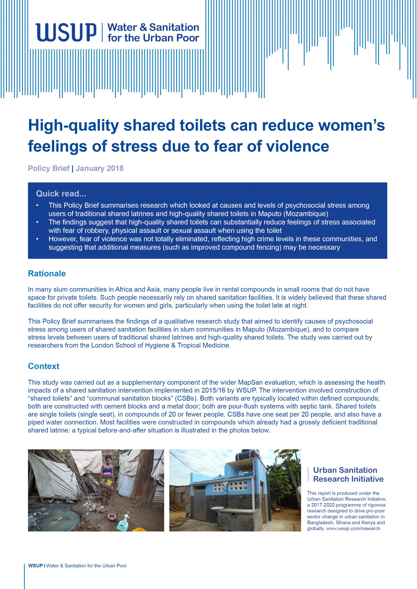 High-quality shared toilets can reduce women’s feelings of stress due to fear of violence