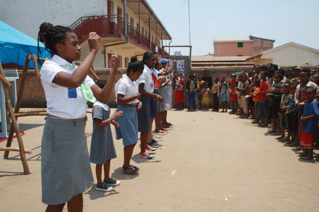 School girls talking about hygiene practices