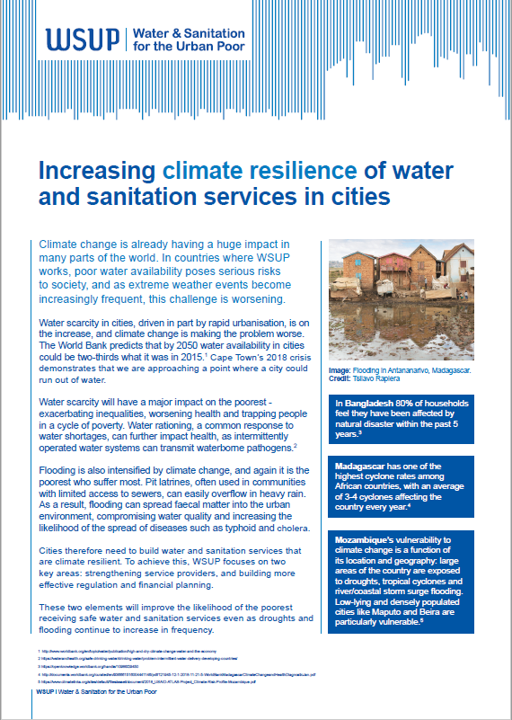 Increasing climate resilience of water and sanitation services in cities