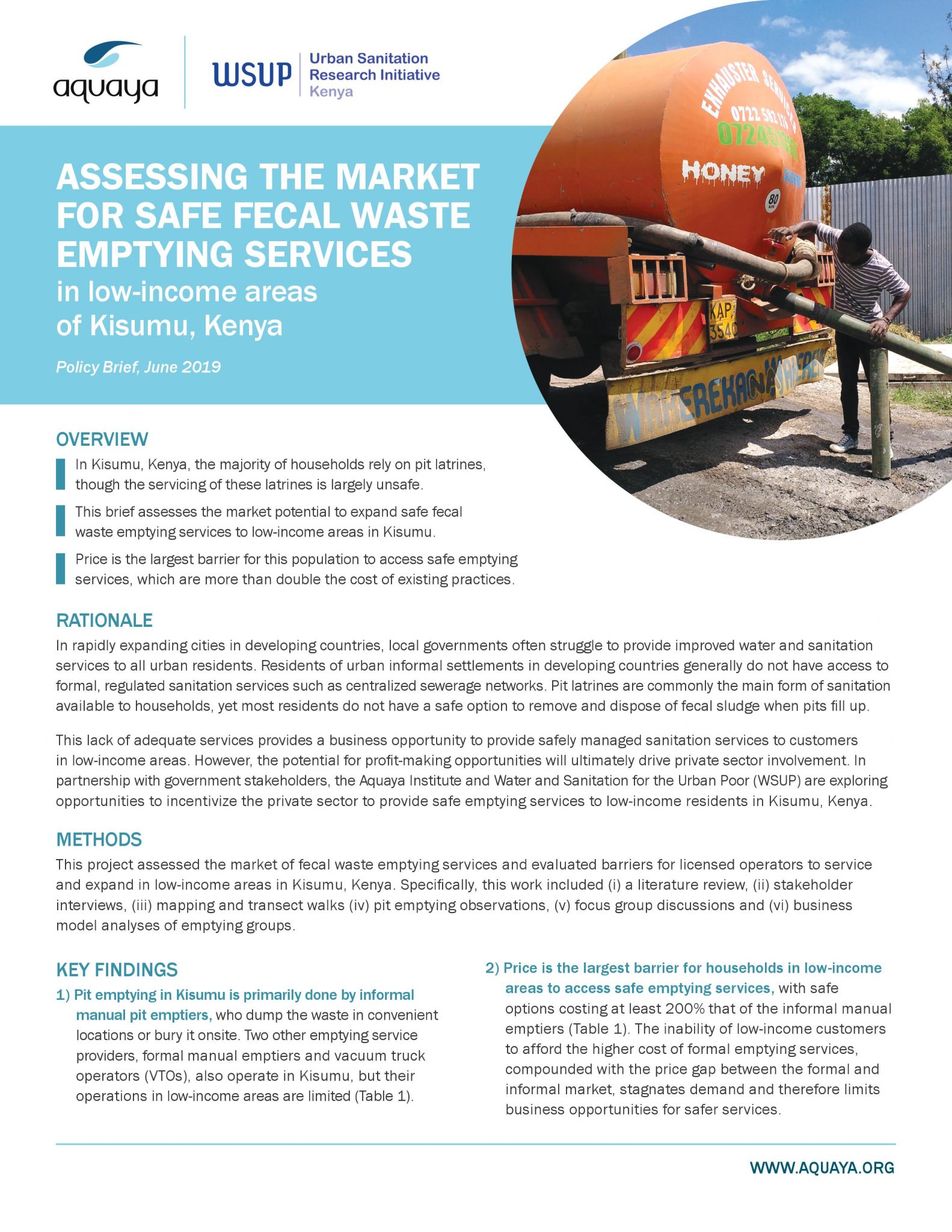 Assessing the market for safe faecal waste emptying services in low-income areas of Kisumu, Kenya