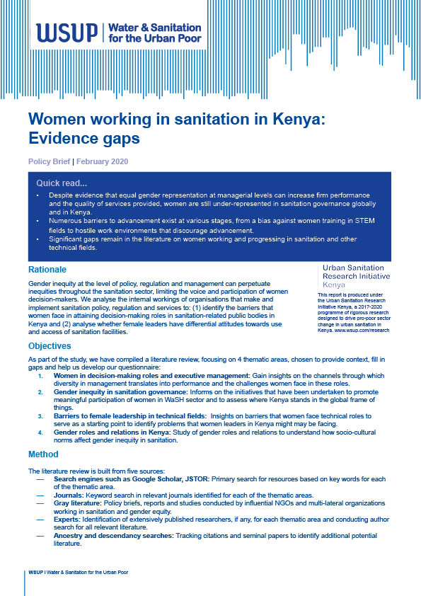 Women working in sanitation in Kenya: Evidence gaps