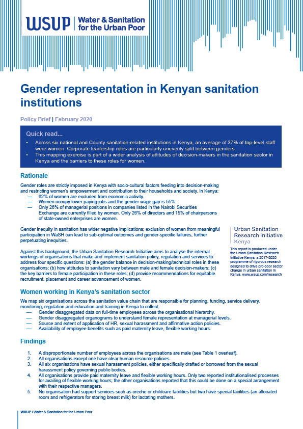 Gender representation in Kenyan sanitation institutions