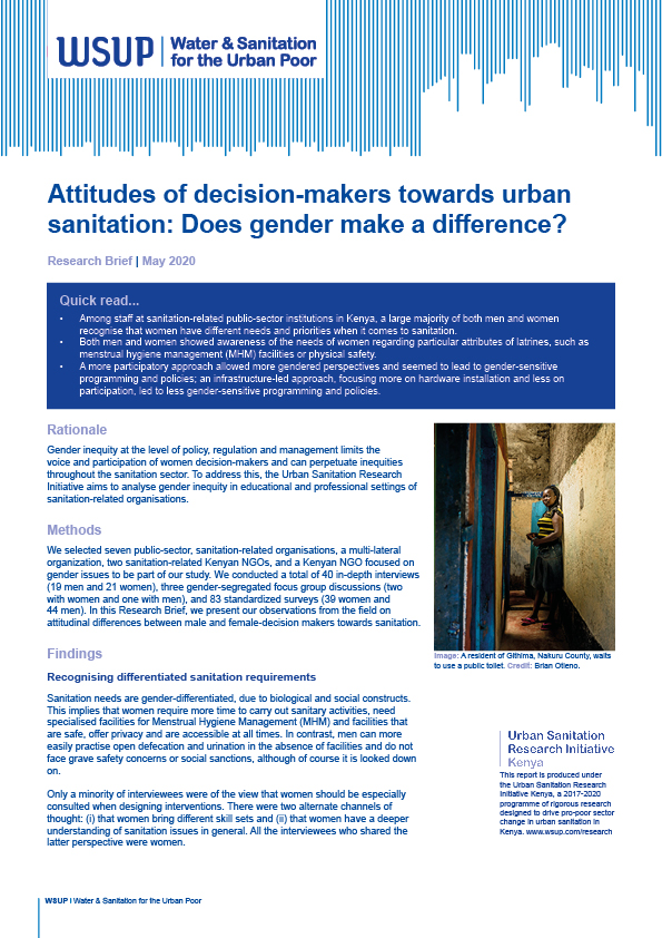 Attitudes of decision-makers towards urban sanitation: Does gender make a difference?