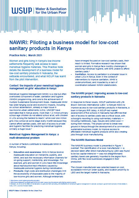 NAWIRI: Piloting a business model for low-cost sanitary products in Kenya