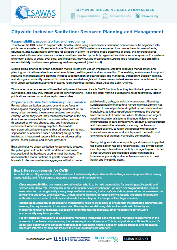 Citywide Inclusive Sanitation: Resource Planning and Management
