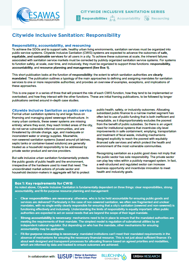 Citywide Inclusive Sanitation: Responsibility