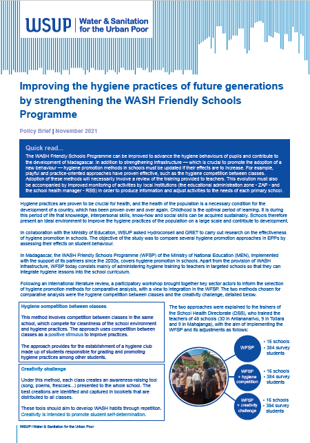 Improving the hygiene practices of future generations by strengthening the WASH Friendly Schools Programme